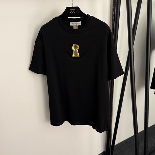 Schiaparelli Golden Keyhole Hollowed-out Casual Short-sleeved T-shirt