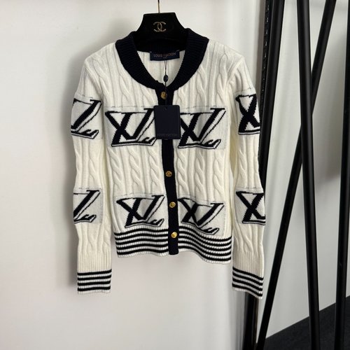 Louis Vuitton Knit Woolen Cardigan with Contrast Logo and Single - row Buttons, Refined