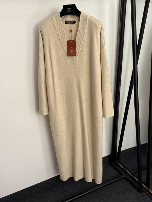 Loro Piana V-Neck Relaxed Knit Dress in Multiple Colors