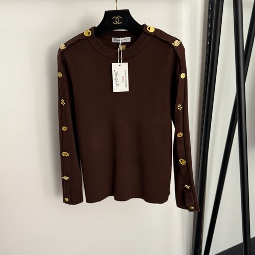 Schiaparelli Classic Side - Shaped Gold Button Knitted Pullover in Beige