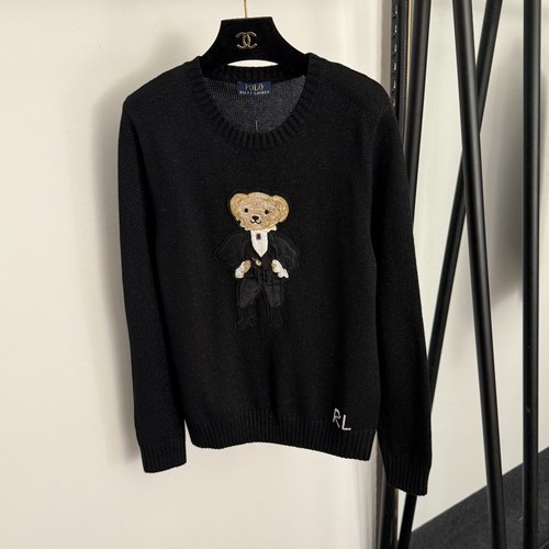 Polo Ralph Lauren Suit-Style Bear-Embroidered Long-Sleeve Knit Pullover in Multiple Colors