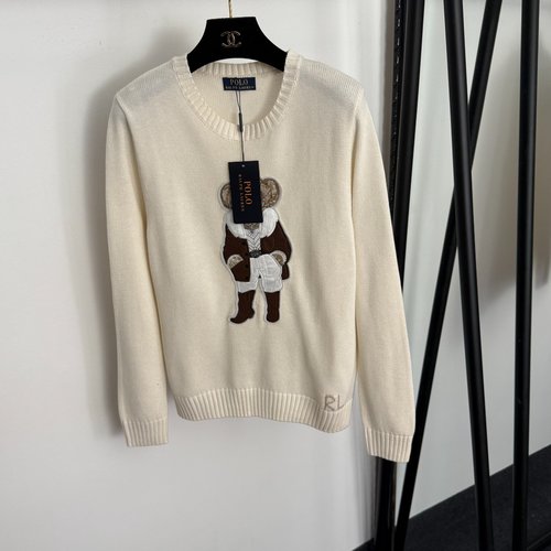 Polo Ralph Lauren Fur-Collar Leather Jacket with Bear-Embroidered Long-Sleeve Knit Pullover