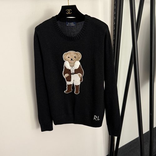 Polo Ralph Lauren Fur-Collar Leather Jacket with Bear-Embroidered Long-Sleeve Knit Pullover