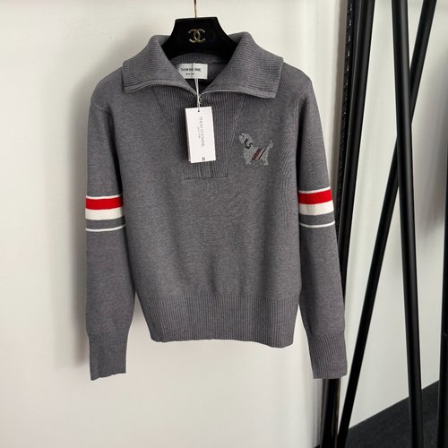 Thom Browne Studded Puppy Zip-Up Long-Sleeve Knit Top