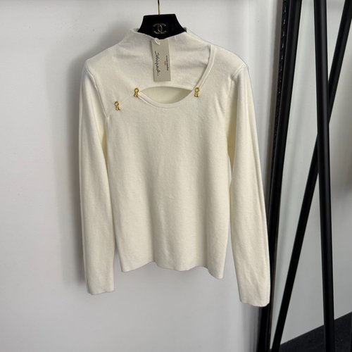 Schiaparelli Multi-Color Metal Keyhole Pin Knitted Top with Cut-Out