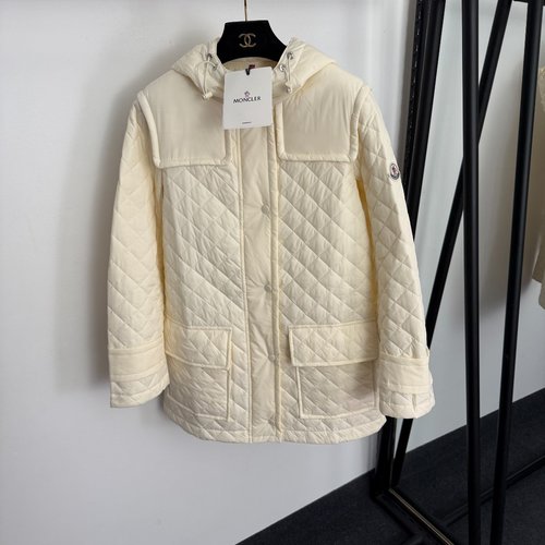 Moncler Lightweight Cotton Jacket with Logo Embroidery and Checker Pattern