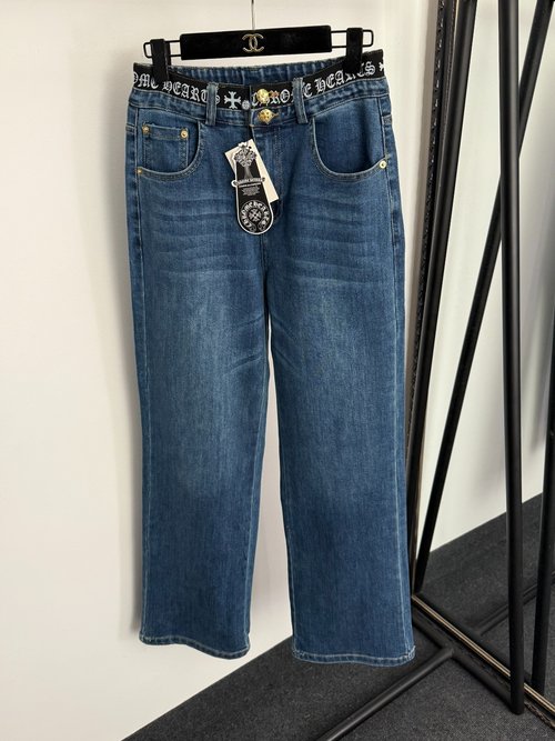 Chrome Hearts Sanskrit Webbing High-Waist Slim Fit Jeans