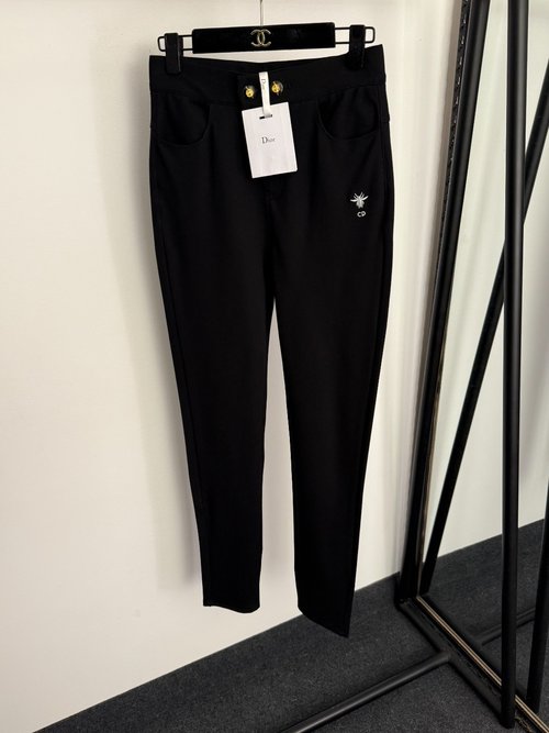 Dior CD Bee Embroidered Elastic Slim Leggings