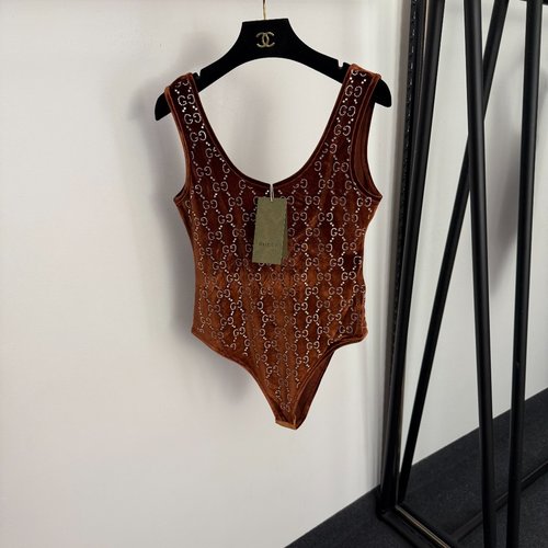 Gucci GG Rhinestone Velvet One-piece Bodysuit in Multiple Colors