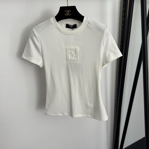 Fendi 3D F - letter Air Jacquard Slim Short Sleeve T - Shirt in White & Black