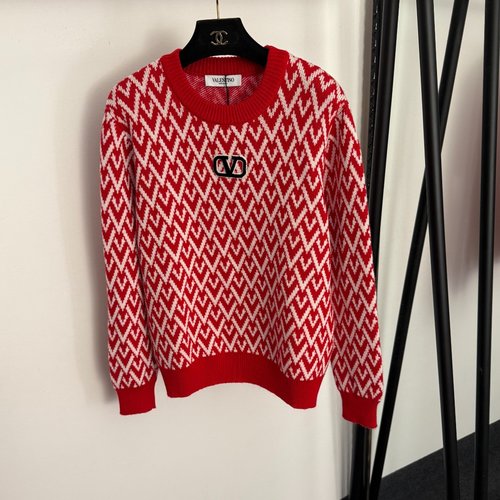 Valentino V-Letter Embroidery Colorful Jacquard Wool Sweater