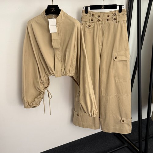 Zimmermann Drawstring Waist Top with Work Pocket Wide-leg Trousers