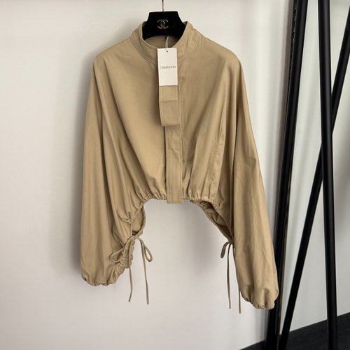 Zimmermann Drawstring Waist Half-button Collared Khaki Top
