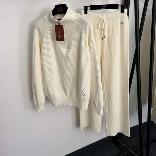 Loro Piana Knit Set with Vertical Stripe and Metal Ring Decoration