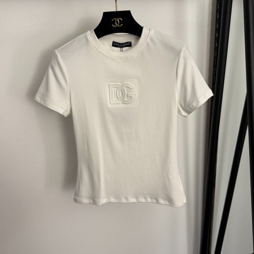 Dolce & Gabbana White and Black Embossed Logo Slim Fit Short Sleeve T-shirt