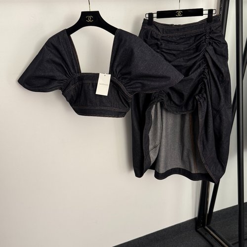 Zimmermann Short Square-Neck Denim Top and Trailing Skirt Set