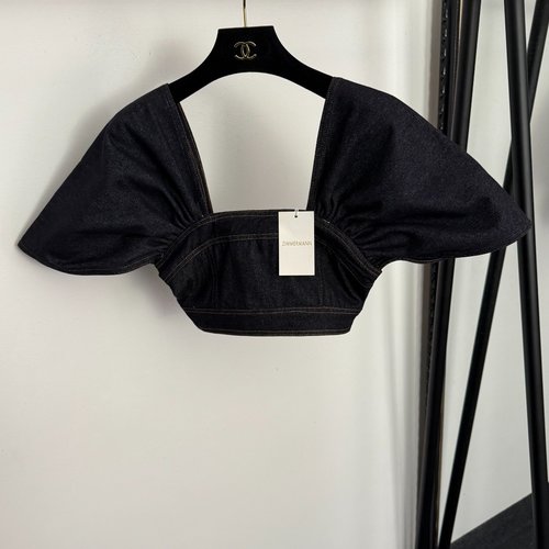 Zimmermann Dark Blue Short Square-Neck Denim Top