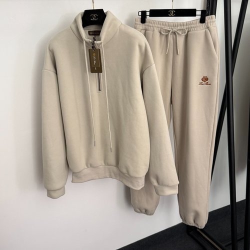 Loro Piana Fleece-lined Track Suit with Logo and Elastic Waist