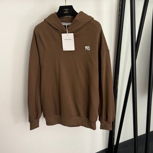 Alexander Wang Rhinestone Letter Brooch Hoodie with Cut-Out Back in Multiple Colors