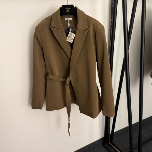 Loewe Khaki and Black Belted Long Sleeve Suit Jacket