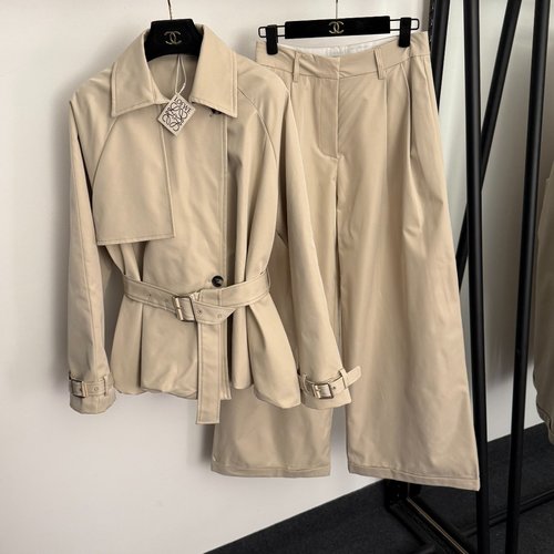 Loewe Short Windbreaker and High-Waisted Trousers with Belt Suit