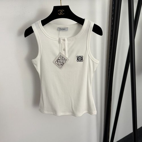 Loewe Logo Embroidery Round Neck Semi-Open Body-Hugging Vest