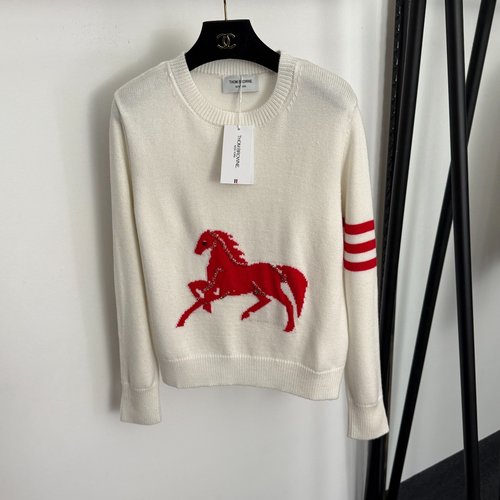 Thom Browne Heavy-industry Ruby Inlaid Warhorse Jacquard Wool Sweater