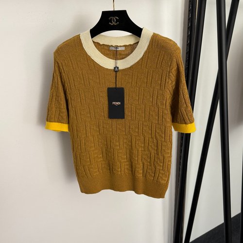 Fendi F Letter Jacquard Pullover Sleeveless Knit Sweater in Khaki and Blue