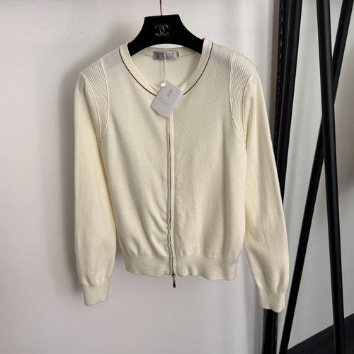 Loewe Beaded Round Neck Double-Zipper Knit Cardigan