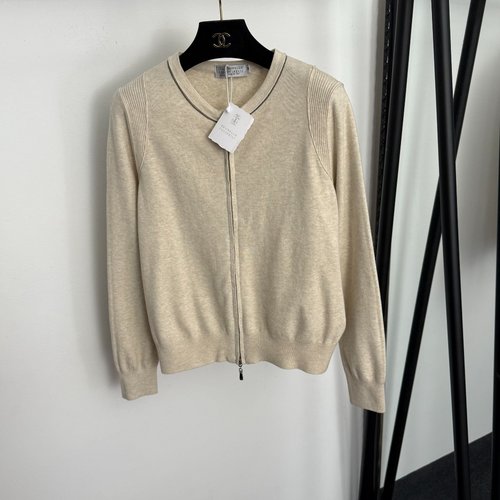 Loewe Beaded Round Neck Double-Zipper Knit Cardigan