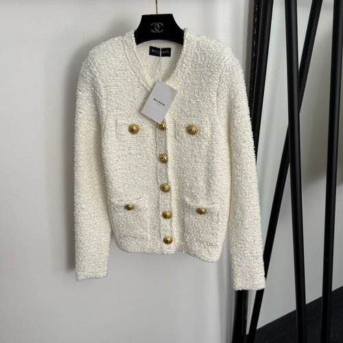 Balmain New Light Lion-head Button Padded-shoulder Knit Cardigan