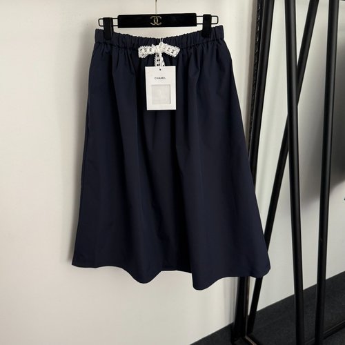 Chanel Lace Drawstring Waist Skirt in Navy Blue