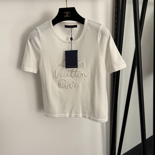 Louis Vuitton New Logo Embroidered Tencel Short-Sleeved Knit T-Shirt