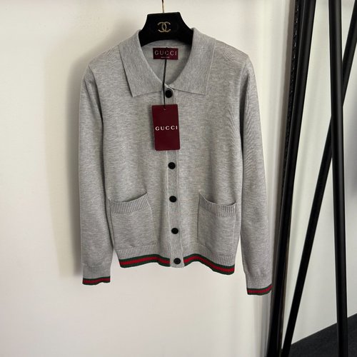 Gucci Color-Blocked Striped Lapel Wool Knit Cardigan