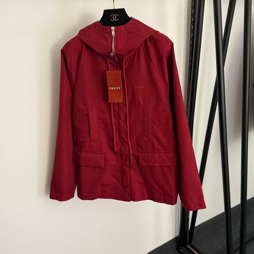 Gucci Red 3D Logo Letter Long-Sleeve Hooded Windbreaker