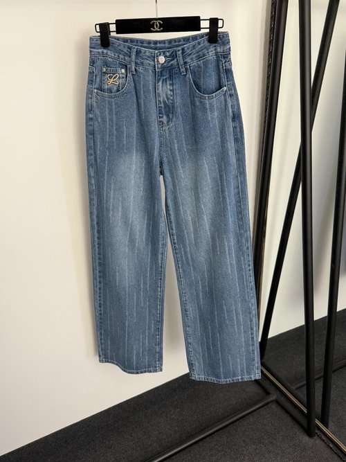 Loewe Blue and White Back Logo Embroidery Pocket Striped Jeans