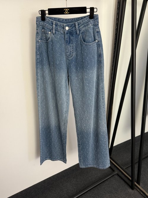 Dior Blue and White Raindrop Scratched Gradient Jeans