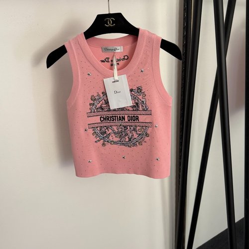 Dior Pink Star Studded Embroidery Letter Knit Vest