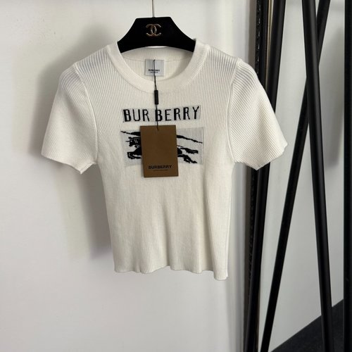 Burberry White, Black & Khaki Knit Top with War Horse Rider Pattern