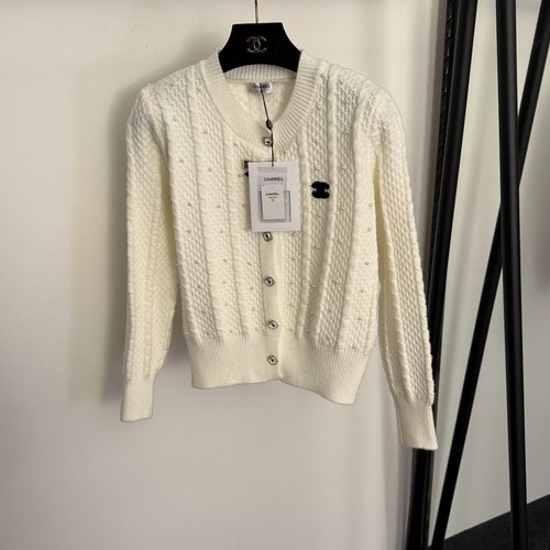 Chanel Tweed Style Rhinestone-Buttoned Pearl-Studded Wool Cardigan