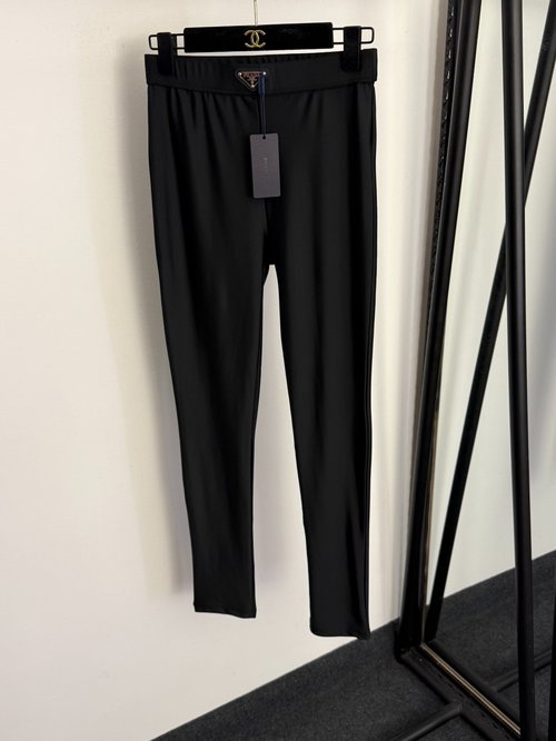 Prada Elastic Slimming Leggings with Waist Triangle Logo in Black