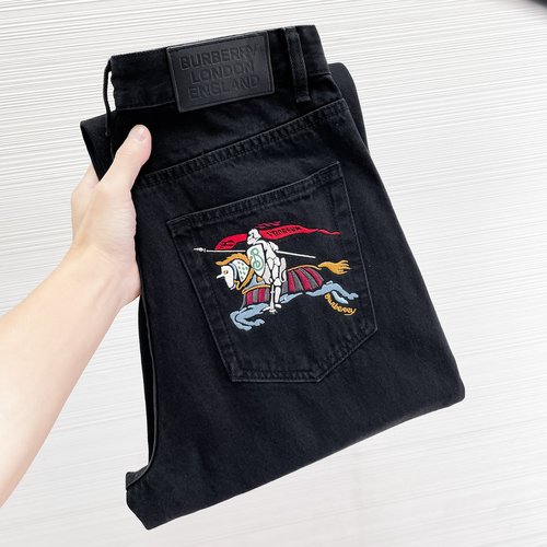 Burberry Original Design Distressed Jeans with Embroidery