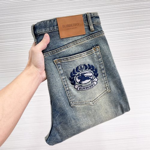 Burberry Original Design Distressed Jeans with Embroidery