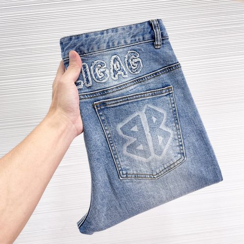Balenciaga Original Wash Jeans with Custom Logo and Embroidery