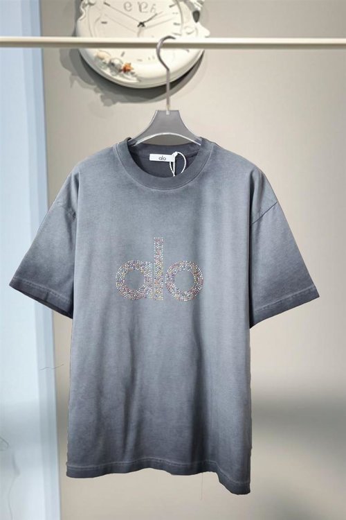 Alo Heavy-Washed Short Sleeve T-Shirt with Logo and Beads