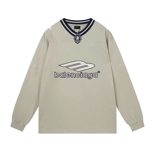Balenciaga V-Neck Embroidered Print Long Sleeve Tee