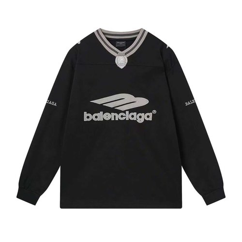 Balenciaga V-Neck Embroidered Print Long Sleeve Relaxed Top