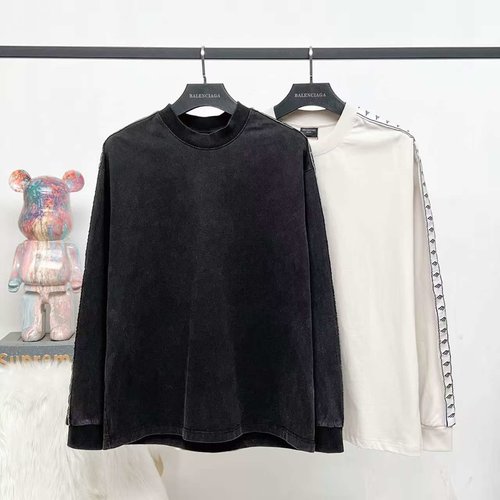 Balenciaga Spliced Logo Striped Long Sleeve with Snow Wash