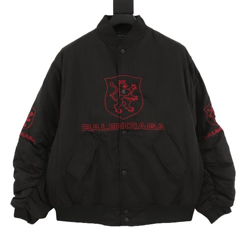 Balenciaga Full Leather Baseball Jacket with Exquisite Workmanship