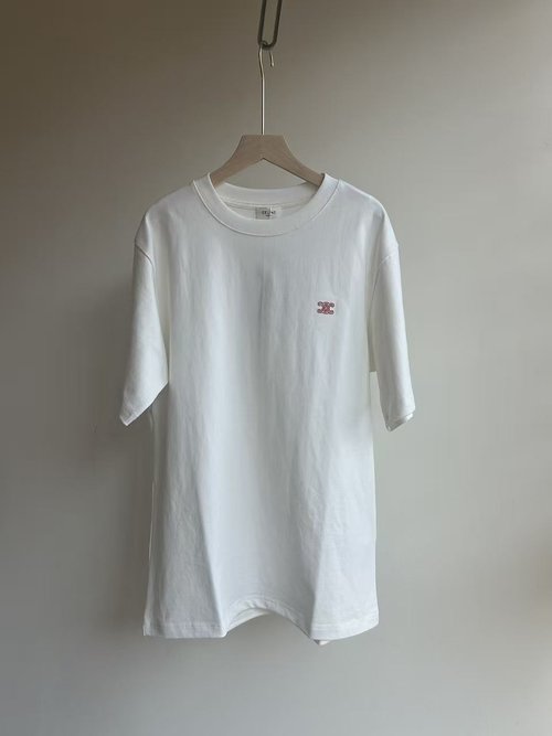 Celine Embroidered Round Neck T-Shirt in Black and White